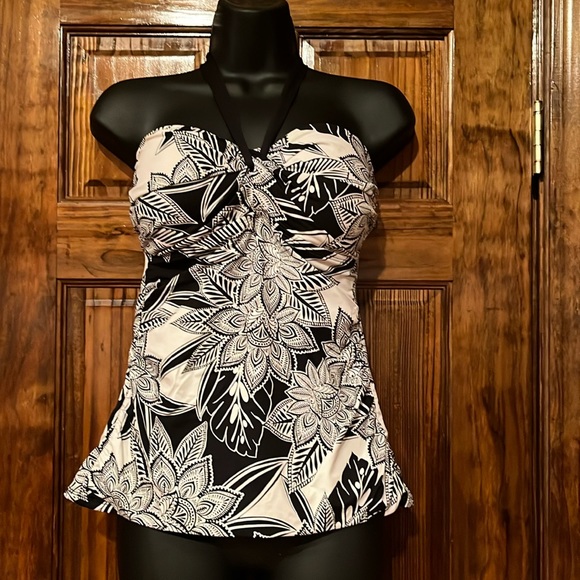 Black & white Tropical Floral Tankini Top - Picture 1 of 7